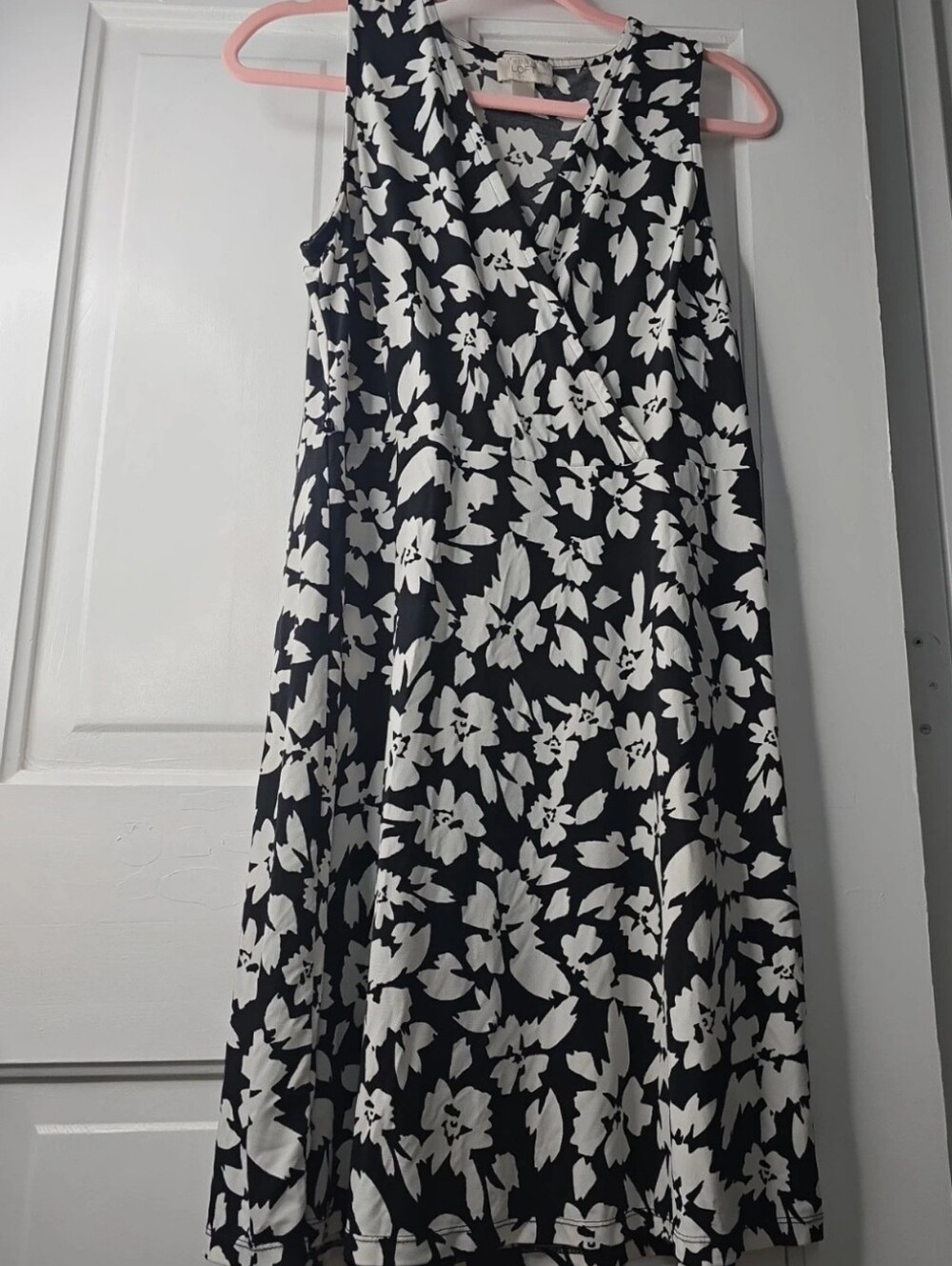 LOFT Black and White Floral Midi Dress
